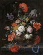 Картина Натюрморт с цветами и часами, Абрахам Миньон